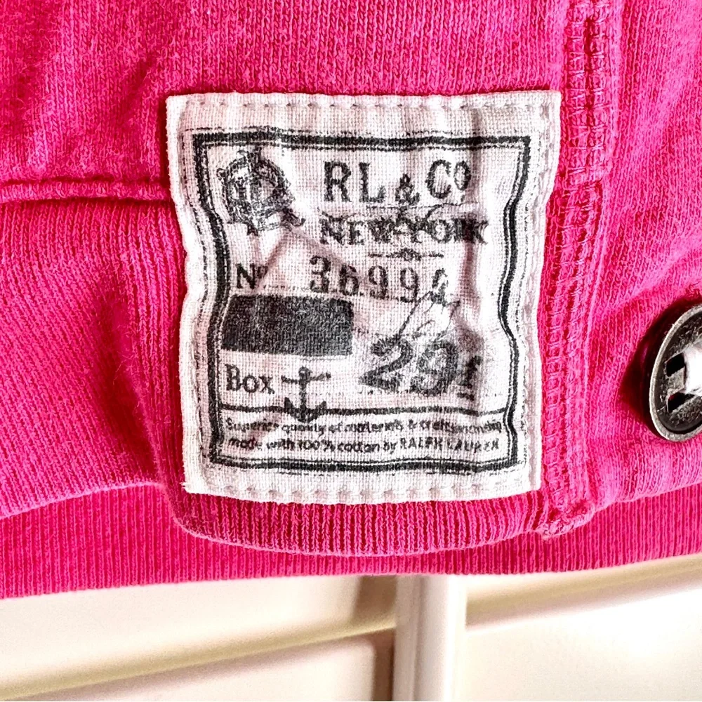 Ralph‎ Lauren Girls Pink Button Front Hoodie Size 5 Cotton Preppy Sweatshirt
